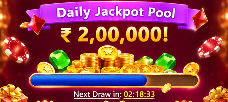 Daily Jackpot Pool: ₹ 2,00,000. A countdown is displayed in the promotional artwork.